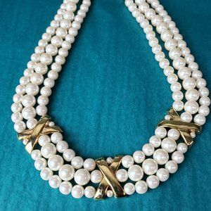 Gold and White Pearl Necklace